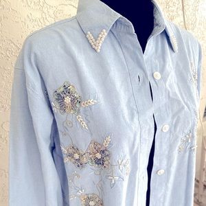J A Studio women’s Long sleeve shirt button down Embroidered/beaded